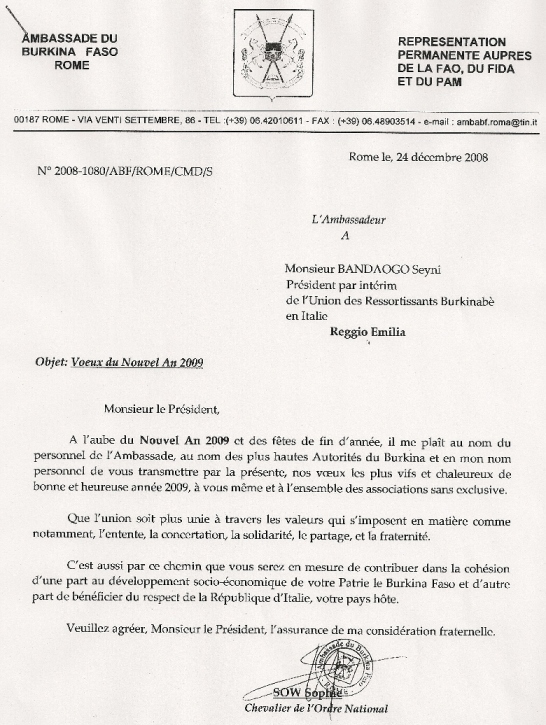 Voeux du Nouvel An 2009 - Ambassadeur à Bandaogo Voeux du Nouvel An 2009 - Ambassadeur à Bandaogo
